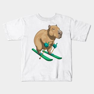 Capybara Skier Ski Winter sports Kids T-Shirt